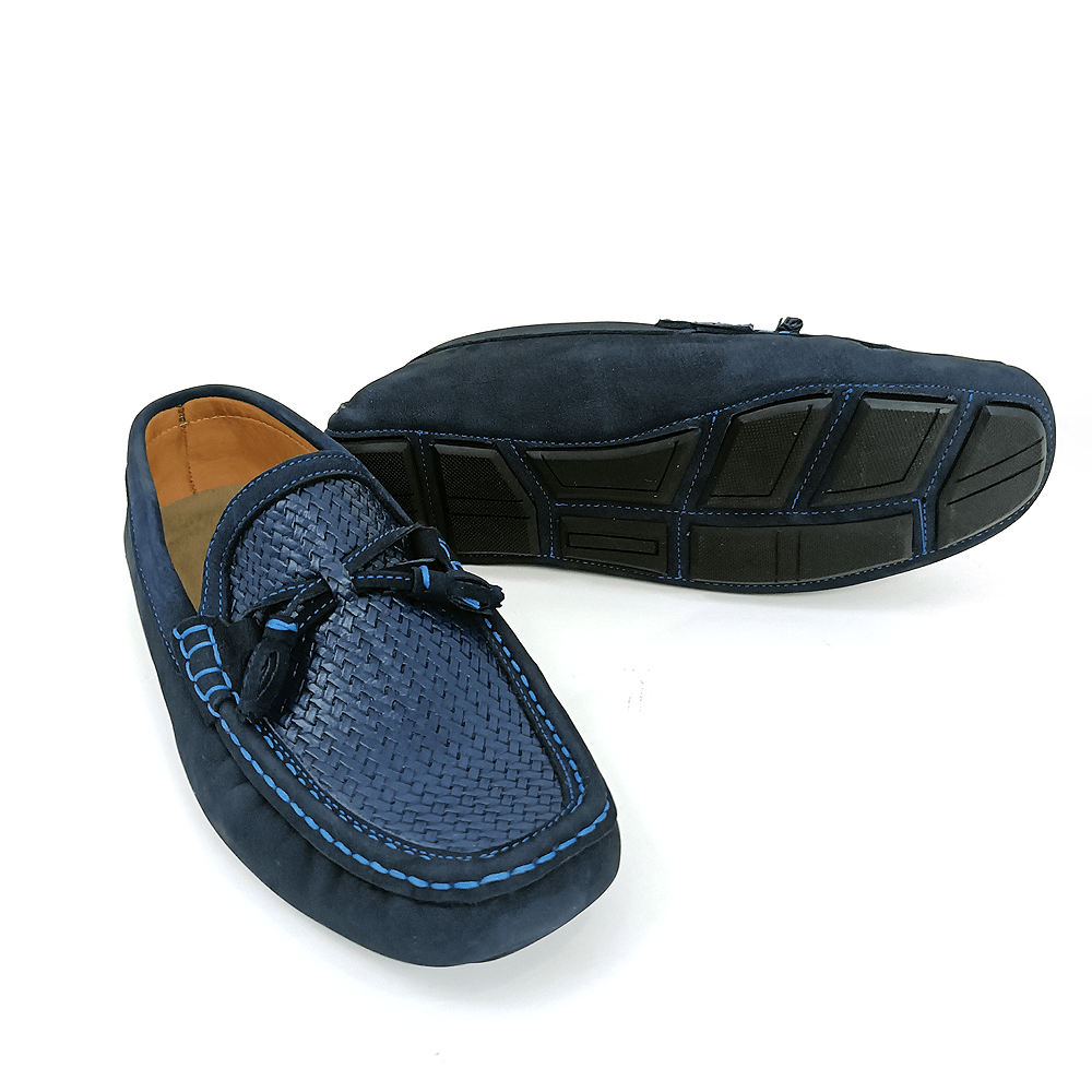 ZAPATOS MOCASÍN AZUL LABRADO CON CORDON