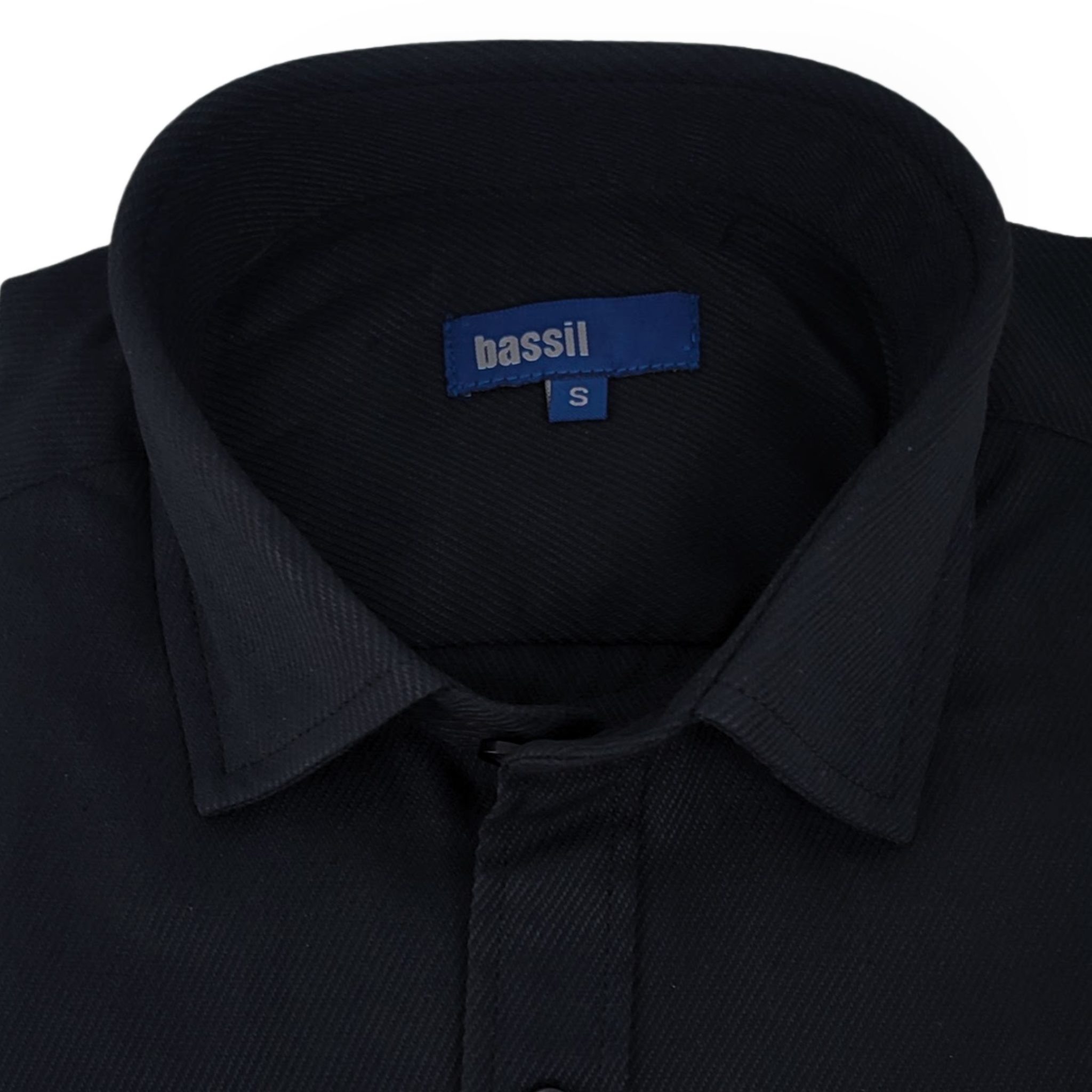CAMISA NEGRA MANGA LARGA CON TEXTURA DE RAYAS DIAGONAL - Bassil
